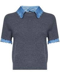 Rabanne - Rabanne Satin Collar Short Sleeve Knitted Sweater - Lyst