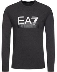 EA7 - T-Shirt With Round Neck And Long Sleeves - Lyst