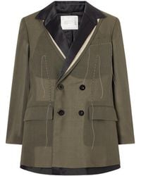 Sacai - Double-Breasted Pleated Embroidered Suit Jacket - Lyst