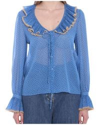 Valentino - Polka-Dot Printed Ruffled Blouse - Lyst
