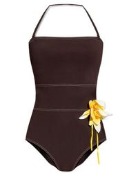 Tory Burch - Halter Neck Floral Appliqué Swimsuit - Lyst