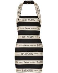 Balmain - Logo Jacquard Halterneck Mini Dress - Lyst