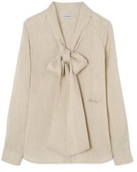 Burberry - Striped Silk Scarf Blouse - Lyst