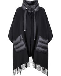 Herno - High-Neck Fringed-Edge Drawstring Poncho - Lyst