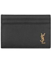 Saint Laurent - Saint Lauren Cassandre Logo Plaque Tiny Card Case - Lyst