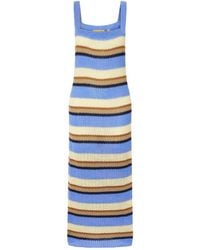 Guest In Residence - Palazzo Striped Ribbed Silk And Linen-Blend Midi Dress - Lyst