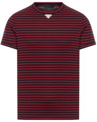 Prada - Triangle Logo Striped Crewneck T-Shirt - Lyst