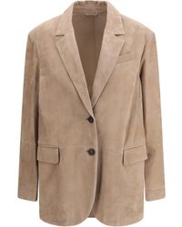 Brunello Cucinelli - Suede Jacket With Monile - Lyst