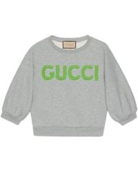 Gucci - Logo-Embroidered Cropped Cotton Sweatshirt - Lyst