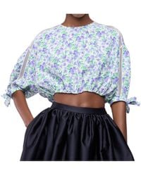 Rabanne - Floral Puff-Sleeved Crop Top - Lyst