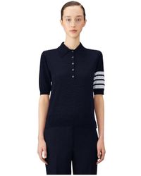 Thom Browne - 4-Bar Button Detailed Short-Sleeved Polo Shirt - Lyst