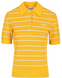 Miu Miu - Short-Sleeved Striped Knitted Polo Shirt - Lyst