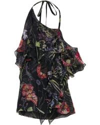 McQueen - Silk Floral One-Shoulder Top - Lyst
