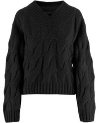 Allude - Cable-Knit V-Neck Knitted Sweater - Lyst