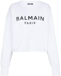 Balmain - Logo Organic Cotton Cropped Sweatshirt - Lyst