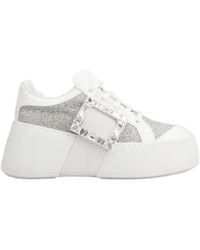 Roger Vivier - Embellished Lace-Up Sneakers - Lyst