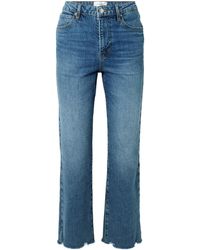 FRAME - The Ruler Crop Frayed High-Rise Slim-Leg Jeans - Lyst