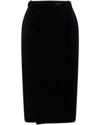 Saint Laurent - Solid-Color Velvet Midi Skirt - Lyst
