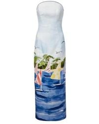 Leo - Ava Printed Linen Bustier Dress - Lyst