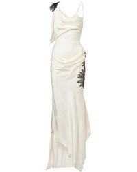 Victoria Beckham - Floral-Applique Draped Satin Crêpe Gown - Lyst