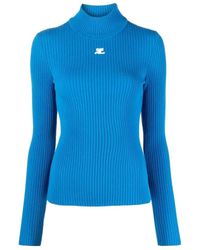 Courreges - Logo-Embroidered Roll-Neck Jumper - Lyst