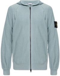 Stone Island - Logo Patch Slub Zip-Up Hoodie - Lyst