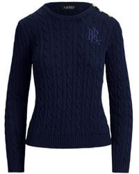 Ralph Lauren - Button-Trim Cable Knit Jumper - Lyst