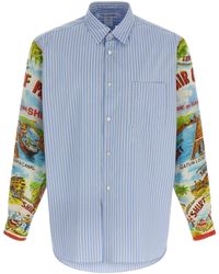 Comme des Garçons - Patterned Sleeve Cotton Poplin Shirt With Asymmetrical Hem - Lyst