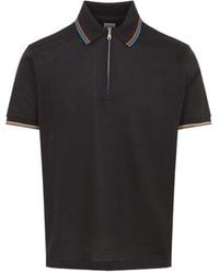 Paul Smith - Signature Stripe Trim Zip Polo Shirt - Lyst