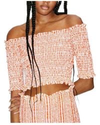 KENZO - Off-Shoulder Smocked Crop Top - Lyst