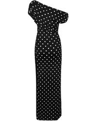 Self-Portrait - Polka Dot Draped Knit Midi Dress - Lyst