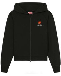 KENZO - 'Boke Flower Crest' Hooded Embroidered Zip-Up Cardigan - Lyst