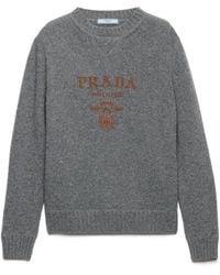 Prada - Logo-Intarsia Crewneck Jumper - Lyst