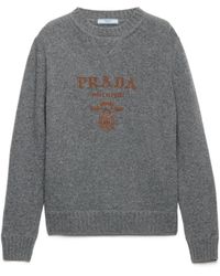 Prada - Logo-Intarsia Crewneck Jumper - Lyst