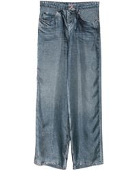 Pierre Louis Mascia - Aloe Denim-Print Silk Trousers - Lyst