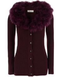 Blumarine - Faux Fur Trim Ribbed Cardigan - Lyst