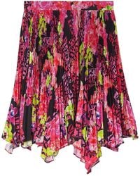 Versace - Floral Printed Asymmetric Pleated Skirt - Lyst