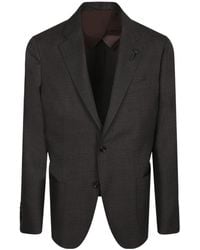 Lardini - Single Breasted Flower Detailed Checked Blazer - Lyst