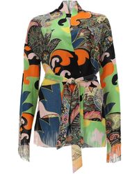 Etro - Belted Wait Patterned Cardigan - Lyst