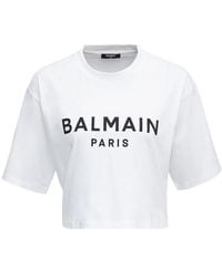 Balmain - Logo Printed Crewneck Cropped T-Shirt - Lyst