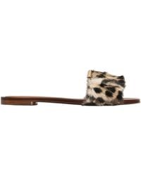 Dolce & Gabbana - Leo-Print Kid Leather Flat Slippers - Lyst