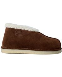 Miu Miu - Suede Logo Motifs Boots - Lyst