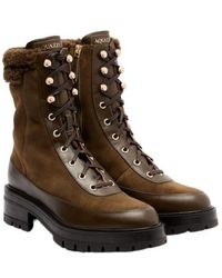 Aquazzura - Shearling-Trimmed Suede Lace-Up Boots - Lyst