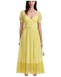 Self-Portrait - Lace-Panelled Belted Pleated Midi Dress - Lyst