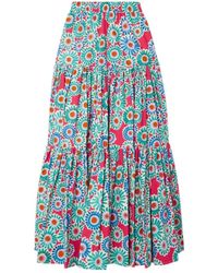 La DoubleJ - Big Tiered Floral-Print Cotton-Poplin Maxi Skirt - Lyst