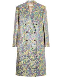 Dries Van Noten - Double-Breasted Metallic Floral-Jacquard Long Coat - Lyst