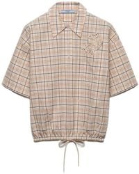 Prada - Embroidered Checked Poplin Top - Lyst