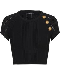 Balmain - 3-Button Fine Knit Top - Lyst