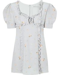 Alessandra Rich - Floral-Print Ruffle-Trim Silk-Crepe Mini Dress - Lyst