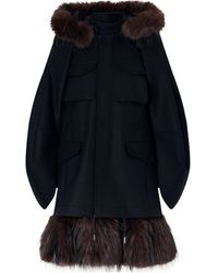 Sacai - Fur-Trim Hooded Coat - Lyst